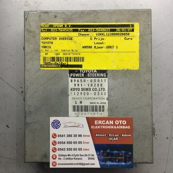 Toyota Yaris Direksiyon Kontrol Beyni Koyo Seiko 89650-0D011 991-18208 112900-0340
