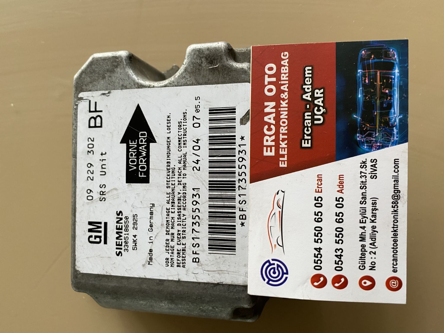 OPEL ZAFIRA ARBAG BEYN - 09229302 BF, 09229302 BF, 9195635, 6237112, 62 37112, SIEMENS 1923594 5WK42925, 5WK4 2925
